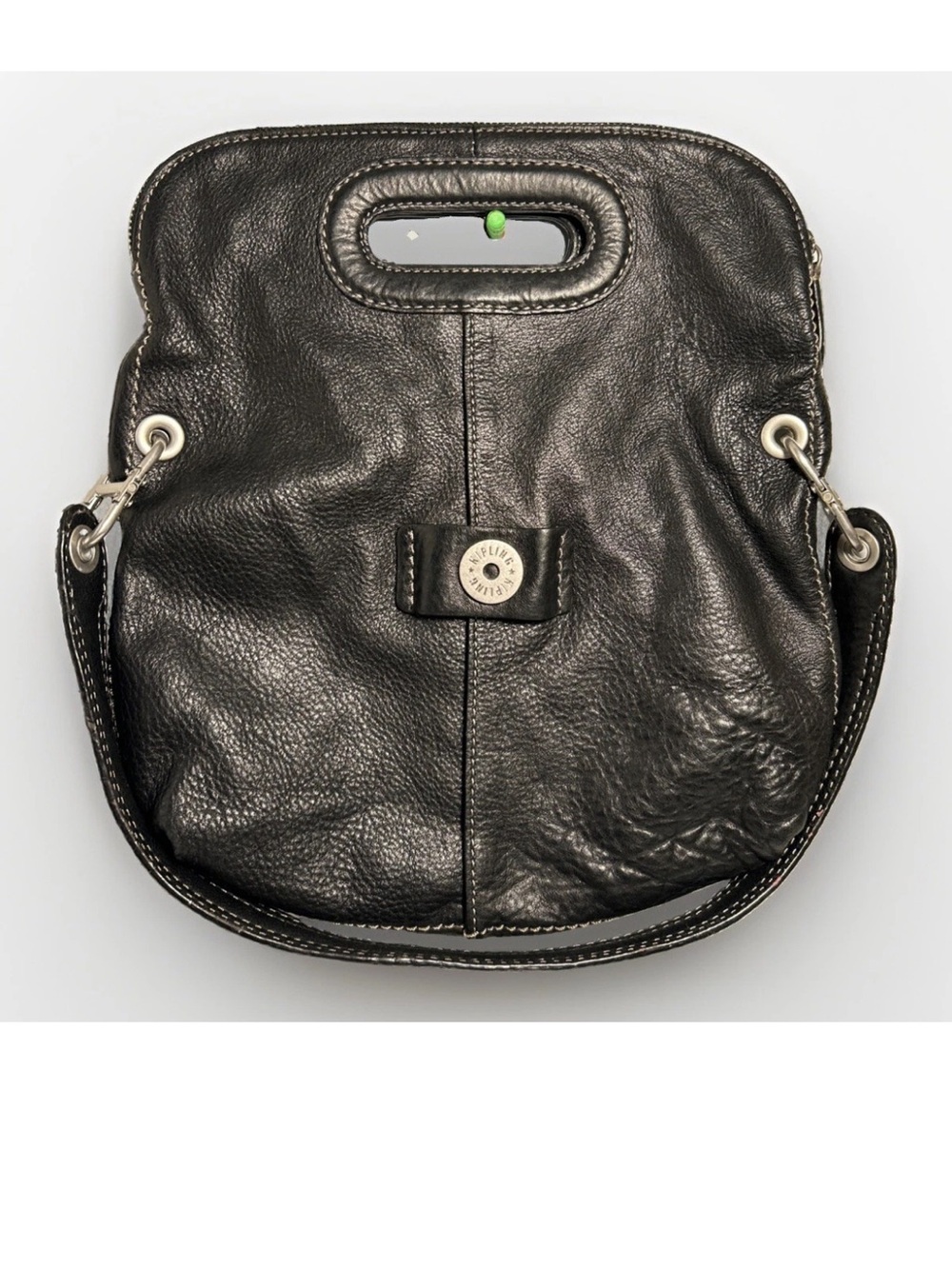 Kipling Black Boho Krinkled Leather Tote Bag / Shoulder Bag w/ Top handle
